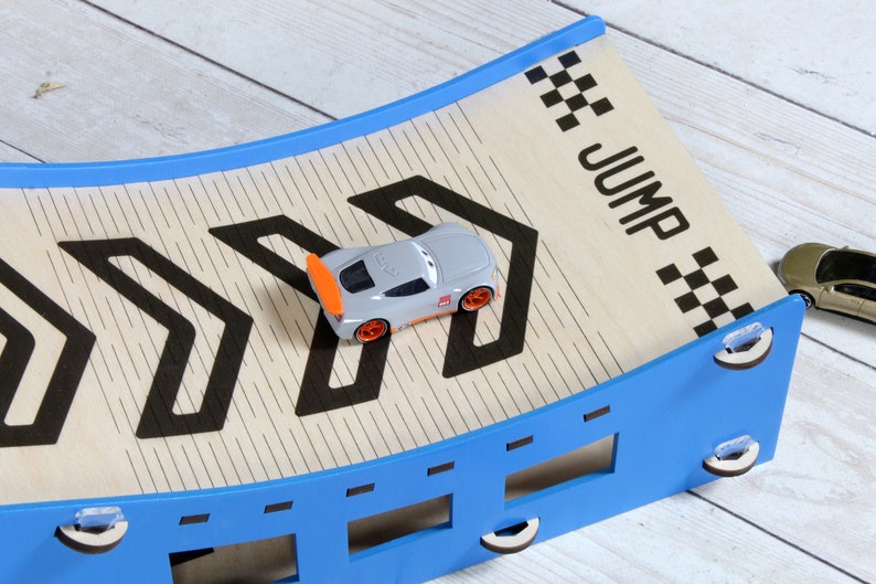 Wooden Toy Car Ramp With Jumping Action & Storage - Personalized ...