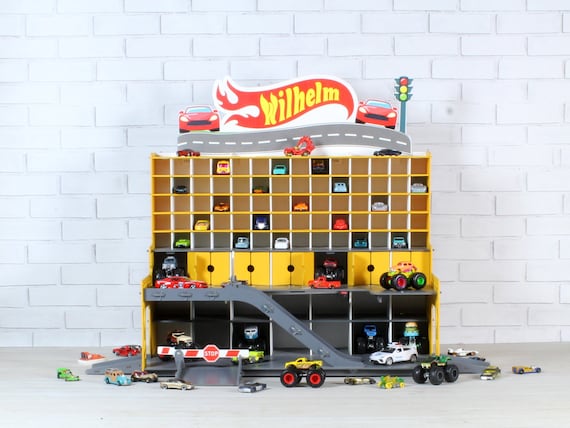 Wooden Toy Car Garage With Doors, Gates, Ramps - Storage for 1:64
