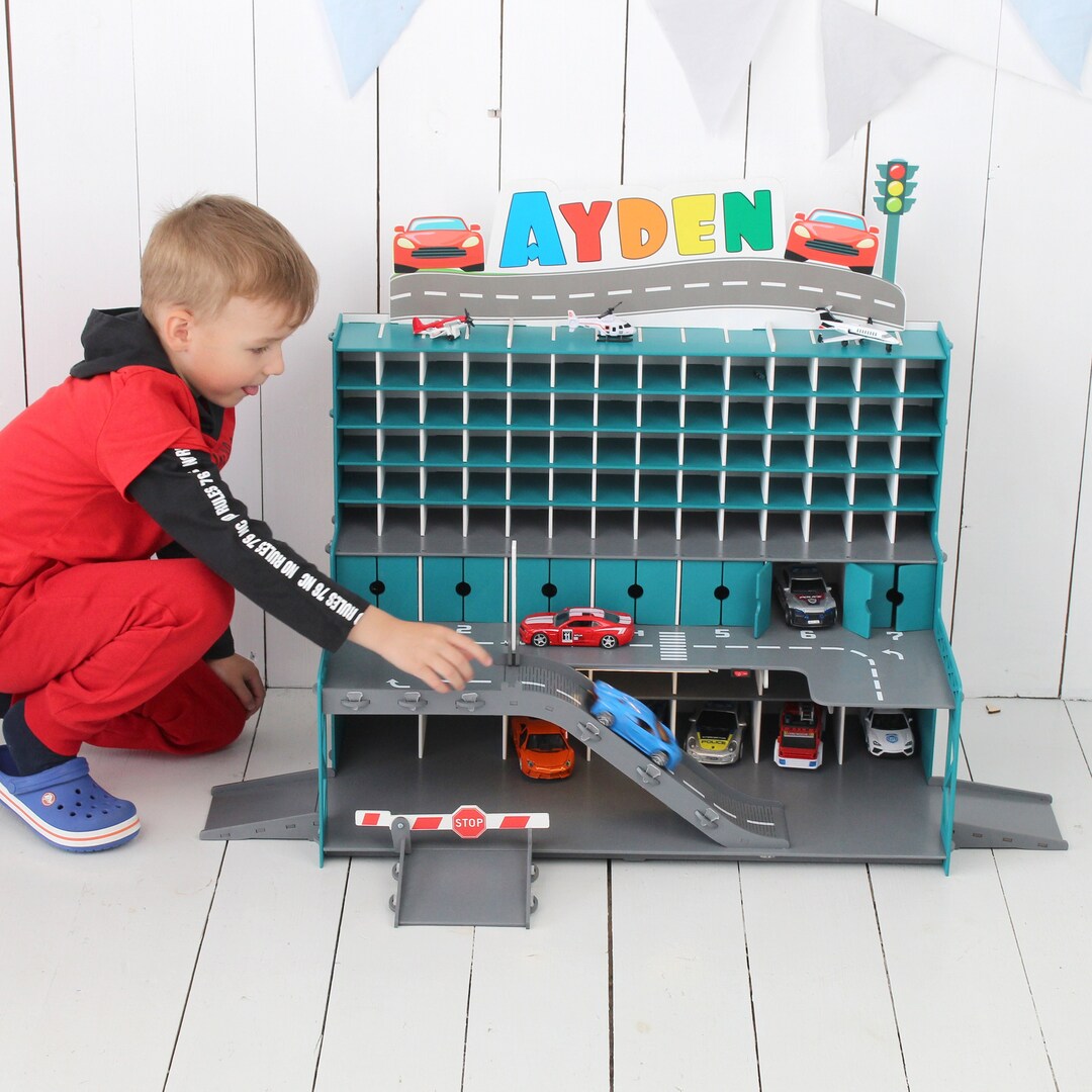 Handmade Wooden Toy Garage With Doors, Ramps, and Gates Perfect Gift