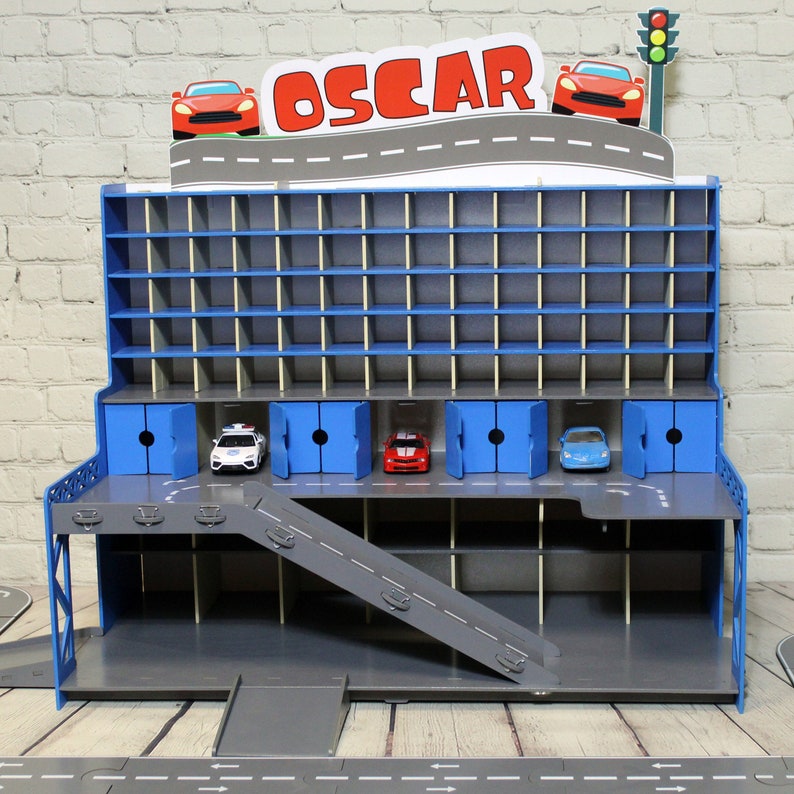 Kids Storage for 1:64 scale toy cars and larger cars in bottom 14 cells image 2