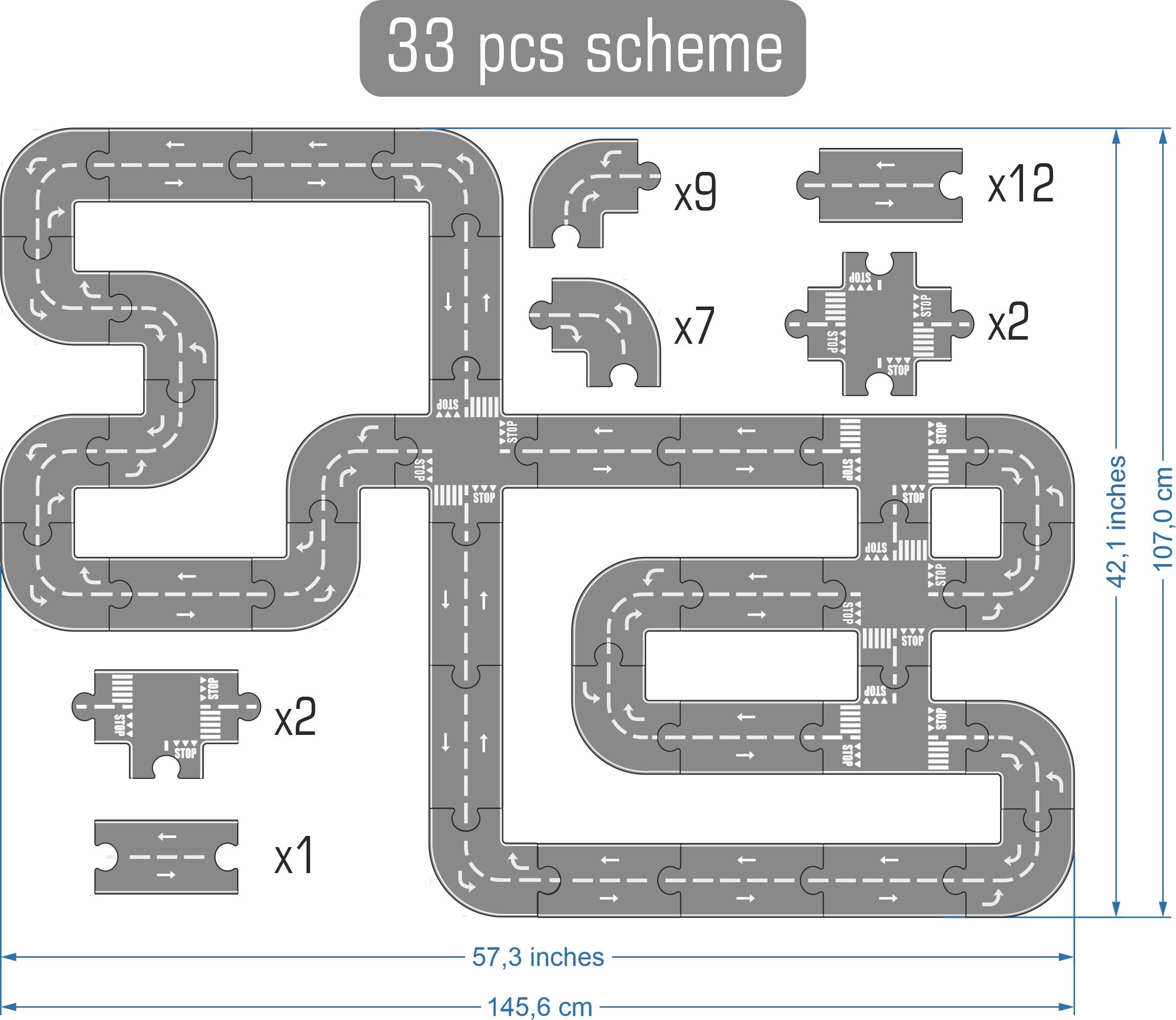 Puzzle roads for toy cars and for toy garages with toy bridges -   Portugal