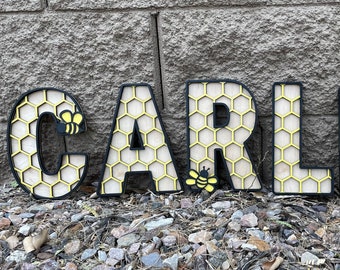 CUSTOM Bee nursery letters; wooden 3D letters; letter wall decor; name sign; kids wall letters; layered letters; wall decor