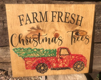 CUSTOM red truck with christmas tree; wall decor; string art; wood sign; holiday decor; Christmas decoration; rustic Christmas sign