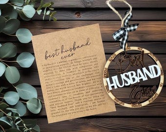 CUSTOM Best Husband story card ornament; best husband ornament; laser cut ornament; gift for husband; husband ornament; best husband ever