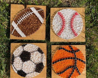 CUSTOM/PERSONALIZED Sports balls string art; gift for sports lovers; sports theme kids room decor; baseball; football; basketball; soccer