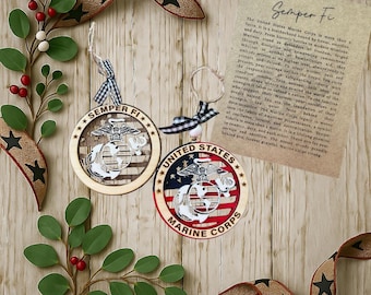 CUSTOM Marine Corps story ornament; laser cut wood ornament; gift for marine corps; keepsake message card; marine corps car charm; Semper Fi