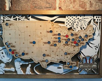 Custom Baseball Stadium Tracker Map; MLB stadiums; gift for baseball lovers; father's day gift; Baseball travel map; sports fan