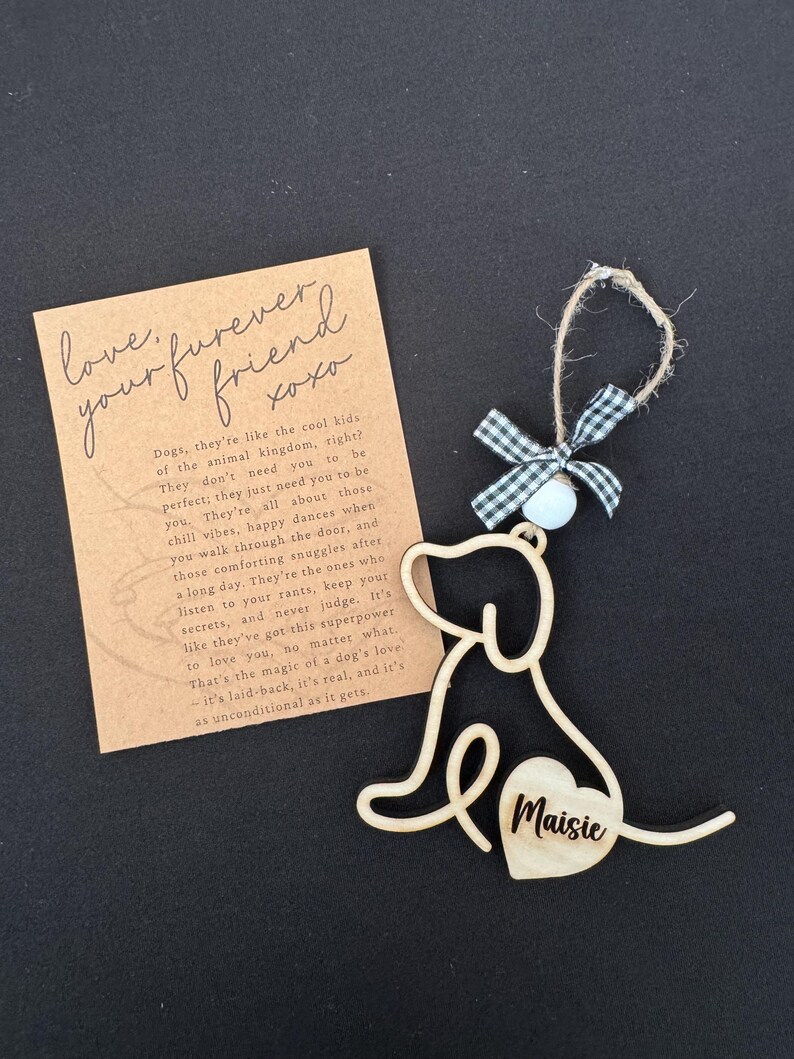 Dog story ornament; keepsake dog ornament; dog lover gift; laser cut ornament; story card ornaments; keepsake message card; dog car charm image 5