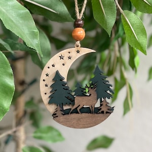 CUSTOM Moon, Forest and Deer ornament; rustic ornament; layered ornament; nature ornament; wood ornament; unique Christmas gift; layered