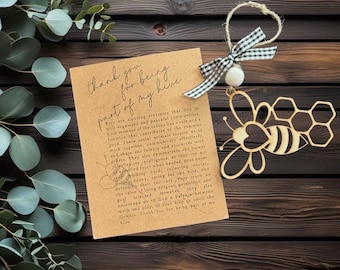 bee story ornament; thank you bee gift; thank you ornament; story card ornament; motivational card; unique ornament; inspirational gift