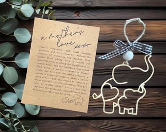Elephant story card ornament; animal story ornament; laser cut ornament; mom and baby elephant; gift for mom; gift for child from mom