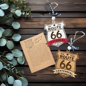 CUSTOM Route 66 centennial ornament; story card ornament; laser cut; wooden; 100 years of Route 66