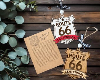 CUSTOM Route 66 centennial ornament; story card ornament; laser cut; wooden; 100 years of Route 66