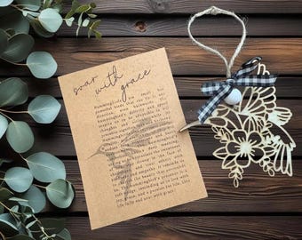 Hummingbird story ornament; laser cut ornament; story card ornament; unique ornament; inspirational gift; motivational gift;
