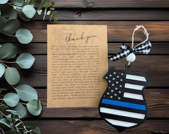 CUSTOM Police Officer story ornament; laser cut wood ornament; gift for police; keepsake message card; car charm; blue line ornament
