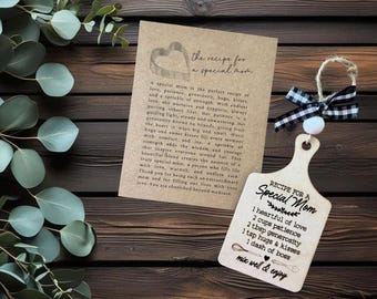 Special mom recipe story ornament; laser cut wood ornament; gift for moms; keepsake message card moms; mom car charm; recipe for special mom