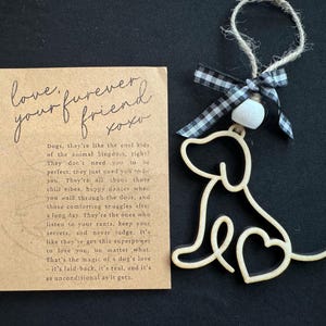 Dog story ornament; keepsake dog ornament; dog lover gift; laser cut ornament; story card ornaments; keepsake message card; dog car charm image 3