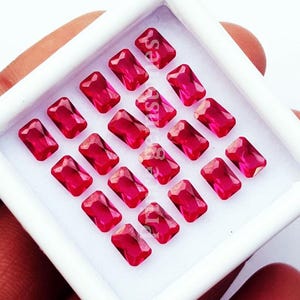 Natürlicher Rubin in Smaragdform, ca. 6 x 4 mm, 5 bis 20 Stück, lose Edelsteine, zertifiziert, 1 Rubin.