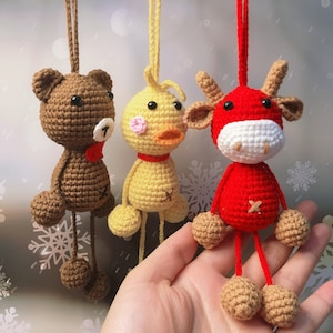 PATTERN: Set of  3  Ox Crochet Pattern Yellow Duck Amigurumi Doll Tutorial Teddy Bear Crochet Agile Limbs Stuffed Animal for Bags Ornament