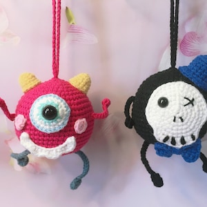 PATTERN: Set of 4 Monster Crochet Pattern Bag Accessories Tutorial Monsters Amigurumi Keychain Skeleton Frog Stuffed Animal Toys PDF Pattern