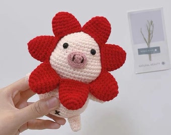 PATTERN: Crochet Pattern Pig with Sunflowers Crochet Piggy  Amigurumi Tutorial in PDF
