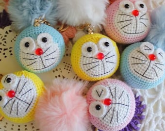 PATTERN: Doraemon Amigurumi Crochet Pattern Mini Doraemon Head Keychain Decoration Tutorial in English PDF