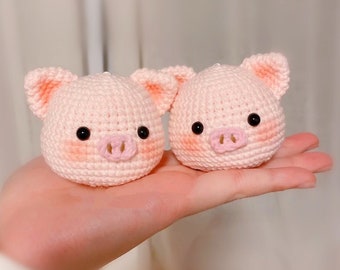 PATTERN: Piggy Head Amigurumi Keychain Crochet Pattern Pink Pig Head Stuffed Animal Doll Tutorial in PDF