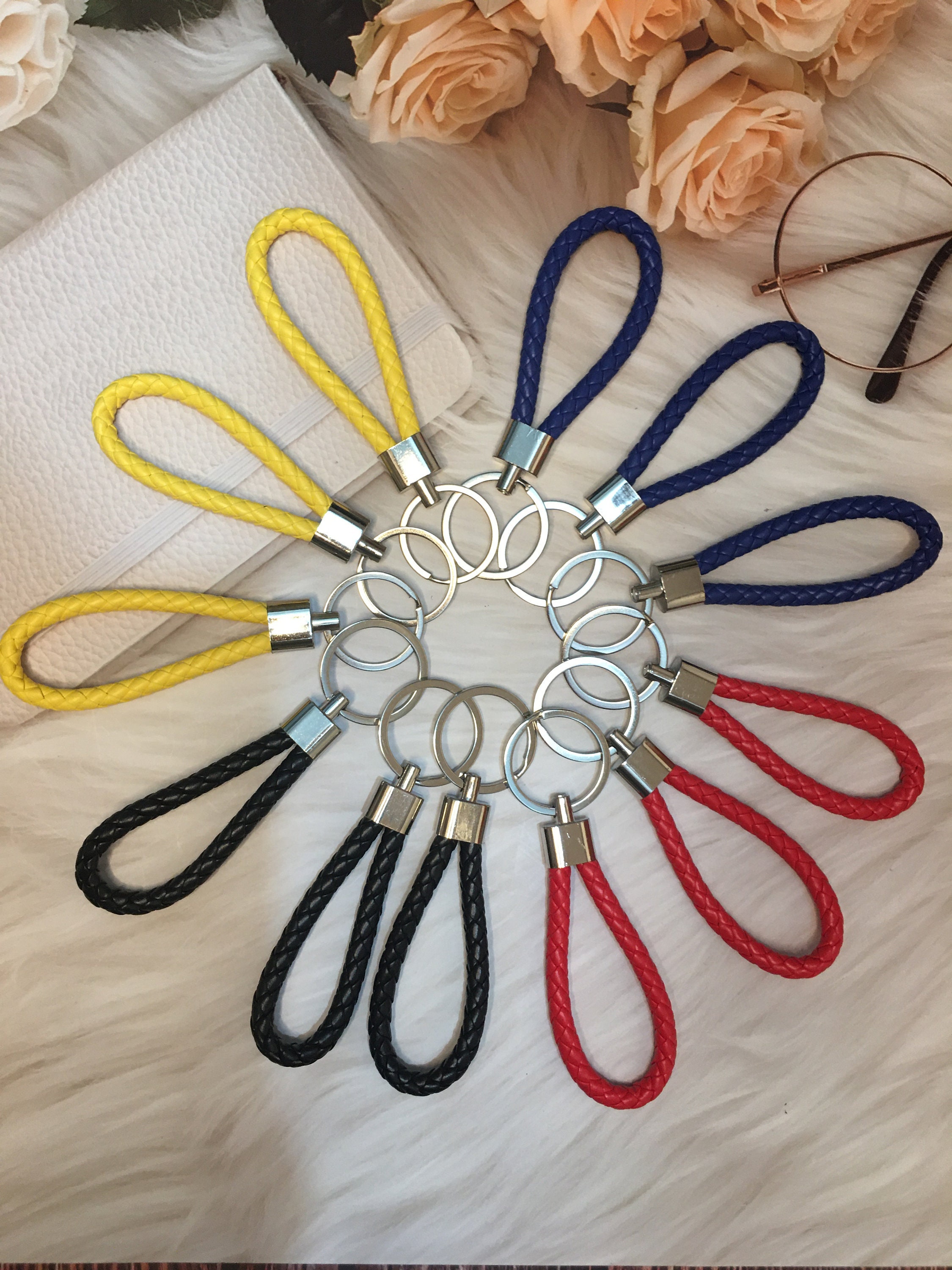 CALEE　KNITTING LEATHER KEY RING CALEE - STUDS & KNITTING LEATHER SHORT KEY RING / CL