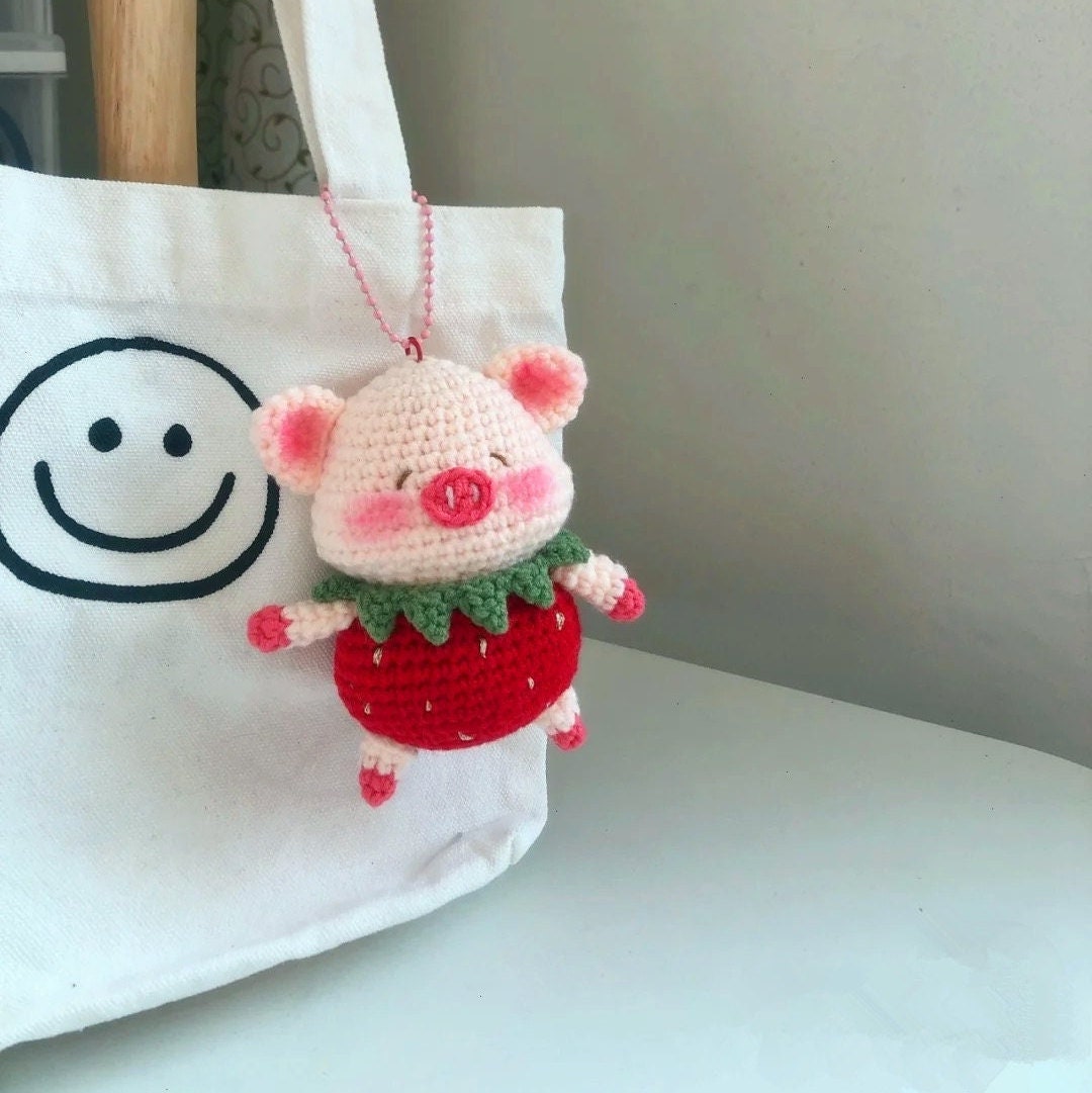 Pattern: Strawberry Pig Amigurumi Bag Ornament Crochet