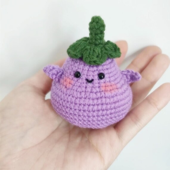 パターン: ナスのかぎ針編みチュートリアル ナスのあみぐるみ用丸ナス