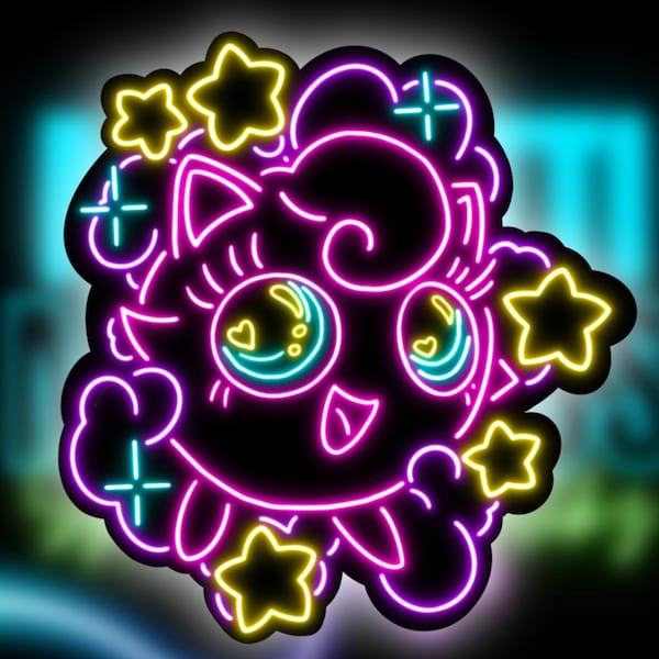 Neon Jigglypuff Sticker | Glowing Pokémon Vinyl Decal | Pop Star Fan Art