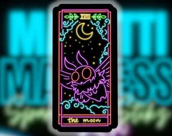 Neon Tarot Card Vinyl Sticker | The Moon | Mothman Edition