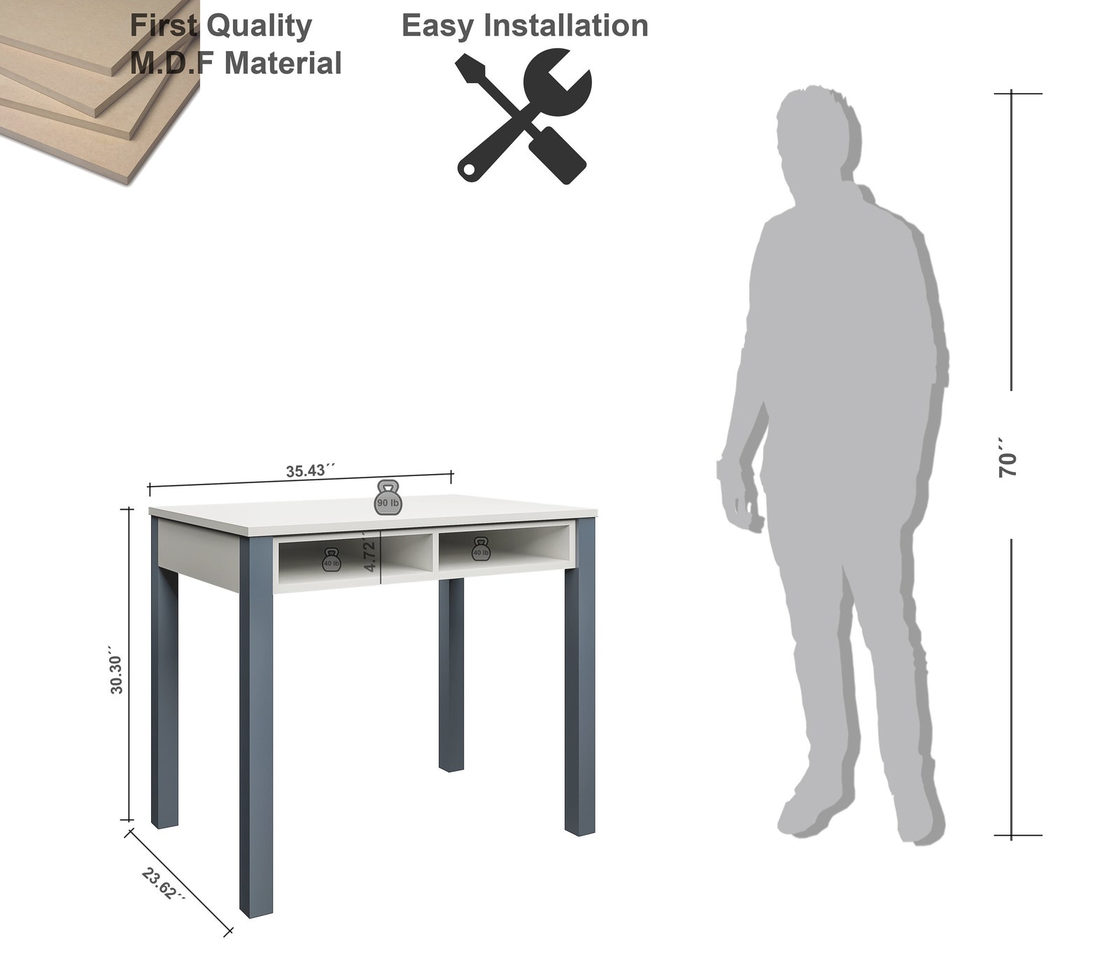 Computer Desk 35 inch with 2 Drawers Home Office Writing Etsy