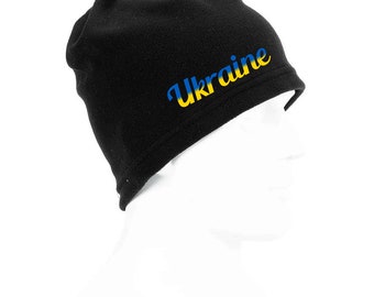 Ukraine Blue Yellow Text Beanie Hat Polar Fleece Flag Birthday Gift Valentines Day Unisex Winter Hat Warm Outdoor Windproof Hat