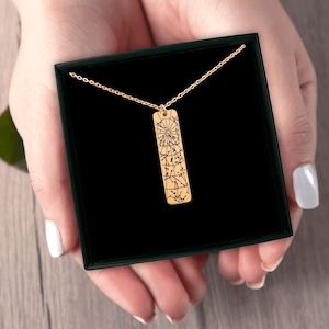 Collier personnalisé avec barre verticale, carte des étoiles | Pendentif ciel nocturne personnalisé | Cadeau céleste pour elle | Anniversaire, Anniversaire, Bijoux commémoratifs