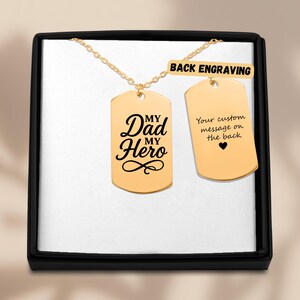 My Dad My Hero Tag-ketting – Gepersonaliseerde dogtag-ketting voor vader, op maat gegraveerd cadeau van dochter of zoon, Vaderdagaandenken
