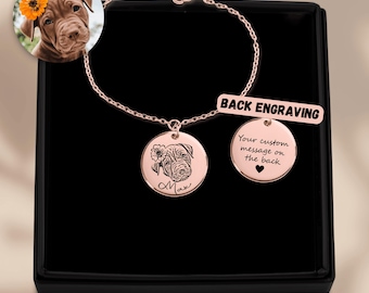 Custom Pet Portrait Bracelet – Engraved Dog Memorial Keepsake