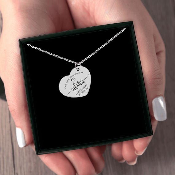 25th Silver Anniversary Heart Necklace,25th Year Anniversary