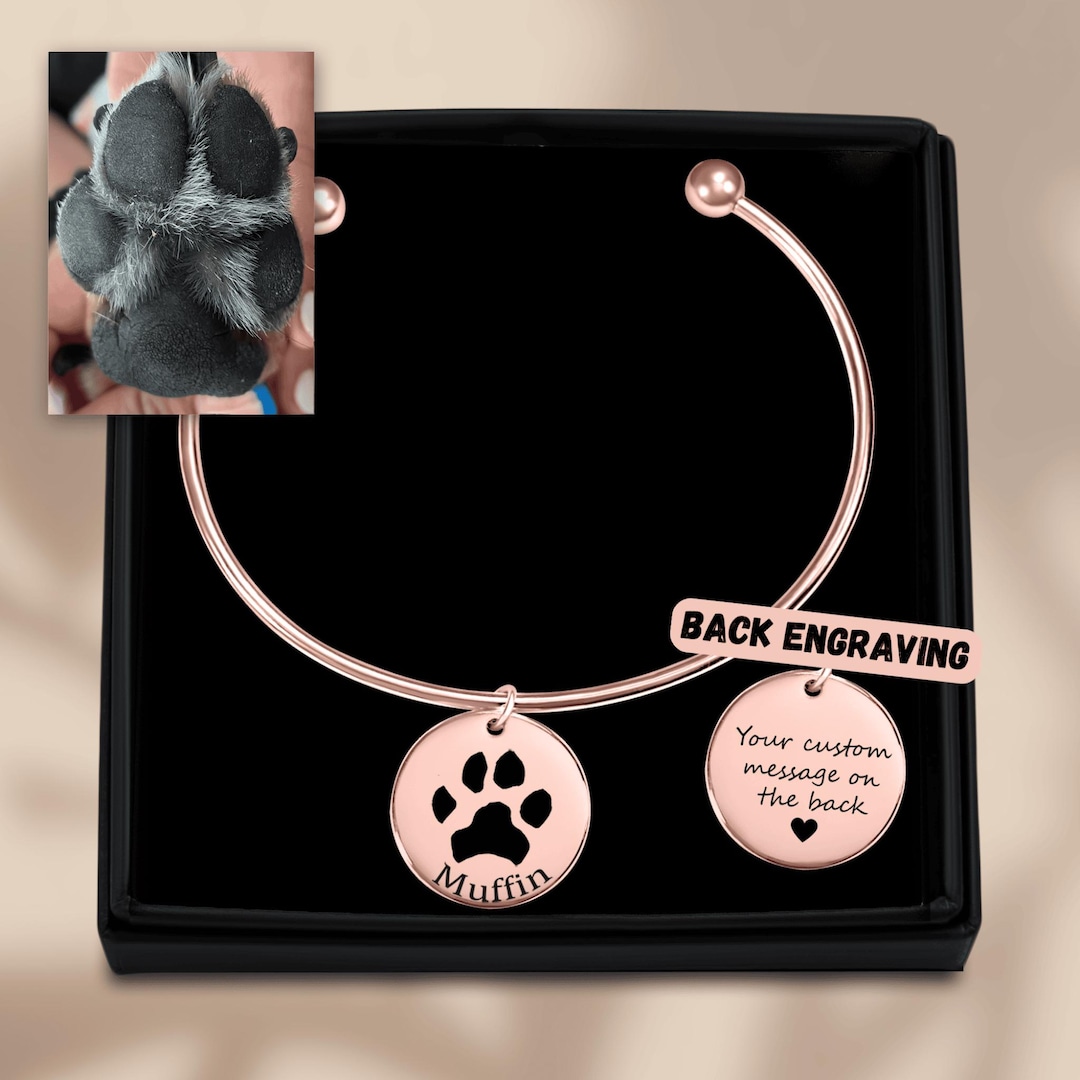 Custom Paw Print Bangle – Personalized Pet Memorial Jewelry - Etsy