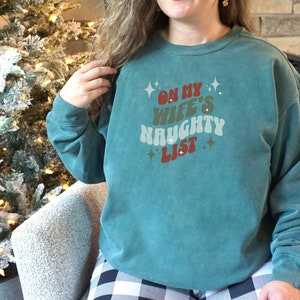 On my Wife&#39;s Naught List Christmas Top,Couples Christmas Shirt,Holiday Matching,His and Hers Pjs,Matching Christmas Pjs,Funny X-mas sweater