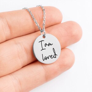 Affirmations Coin Necklace,I am loved,Personalized Engraved Pendant,Engraved Coin Necklace,Jewelry Charm Necklace Back to College Gift