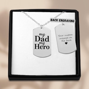 My Dad My Hero Tag-ketting – Gepersonaliseerde dogtag-ketting voor vader, op maat gegraveerd cadeau van dochter of zoon, Vaderdagaandenken