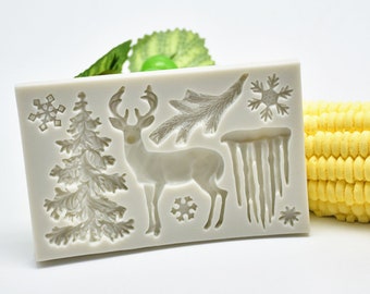 3D silicone mold resin clay Christmas tree moose snowflake mold decor for chocolate cake baking tools