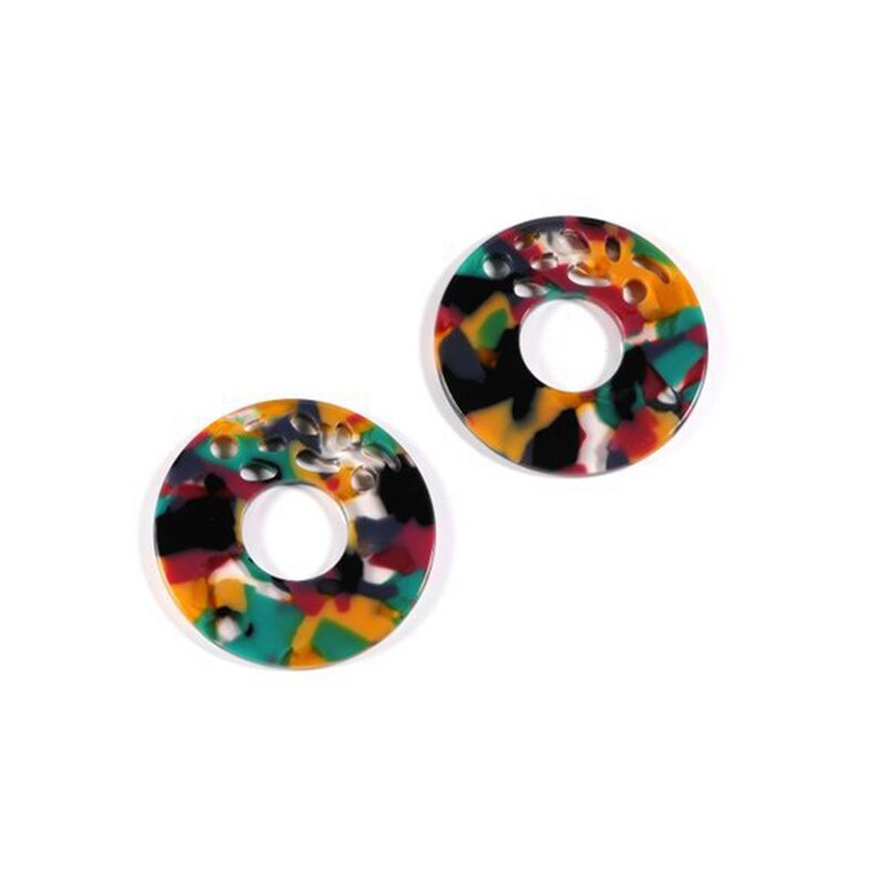 10pcs Tortoise shell acetate acrylic colorful circle charm pendant jewelry earrings findings supplies 40*40mm 1032C