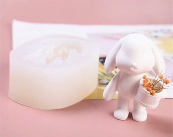 3D rabbit hug barrel silicone mold decor for Aromatherapy gypsum soap candle