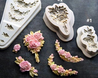 silicone mold resin clay rose flower bunch border mold decor for chocolate cake baking tools