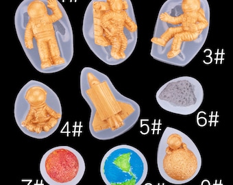 Moldes de silicona de astronautas: naves espaciales, planetas y decoración para tartas.