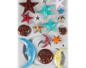 Star Moon Face Silicone Mould, Cake Decoration, Clay