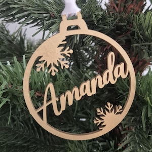 Personalized Christmas ornaments Custom Christmas tree decor Tree ornaments with name Wood Xmas decor Christmas bauble Christmas gift tag