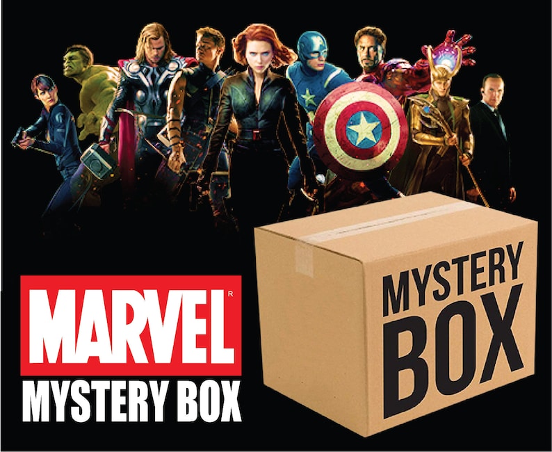 Marvel mystery box Marvel geïnspireerde mystery box Gepersonaliseerde mystery box Mystery party box Marvel cadeau Kies doosgrootte S, M, L, XL, XXL afbeelding 1